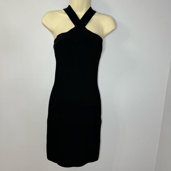 Babaton Sculpt Knit Criss Cross Dress Ribbed Halter Black Stretch Small - Picture 9 of 12